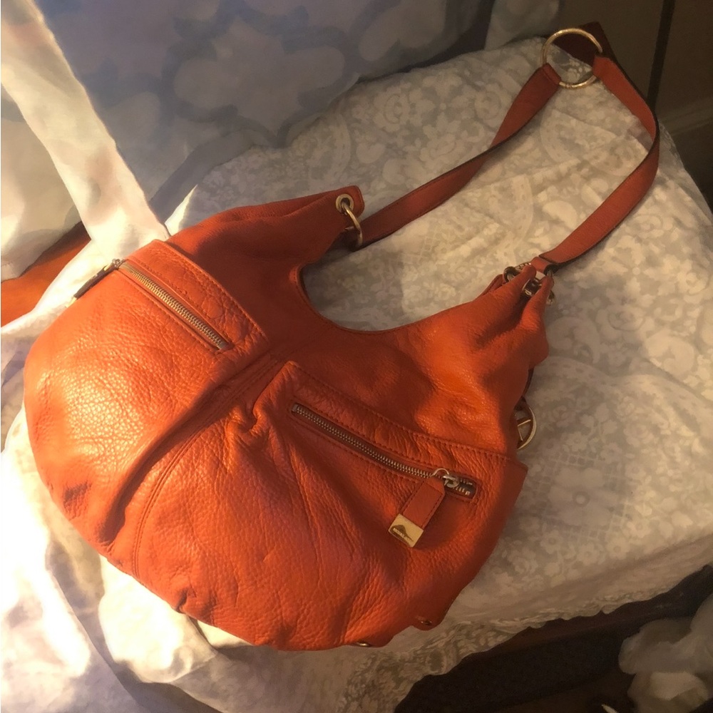 Michael Kors Orange Leather Hobo Bag with Gold Details